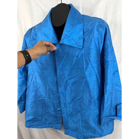 Caroline Rose Blue 100% Silk Open Front 3/4 Sleeve Topper Jacket LARGE - Picture 10 of 15